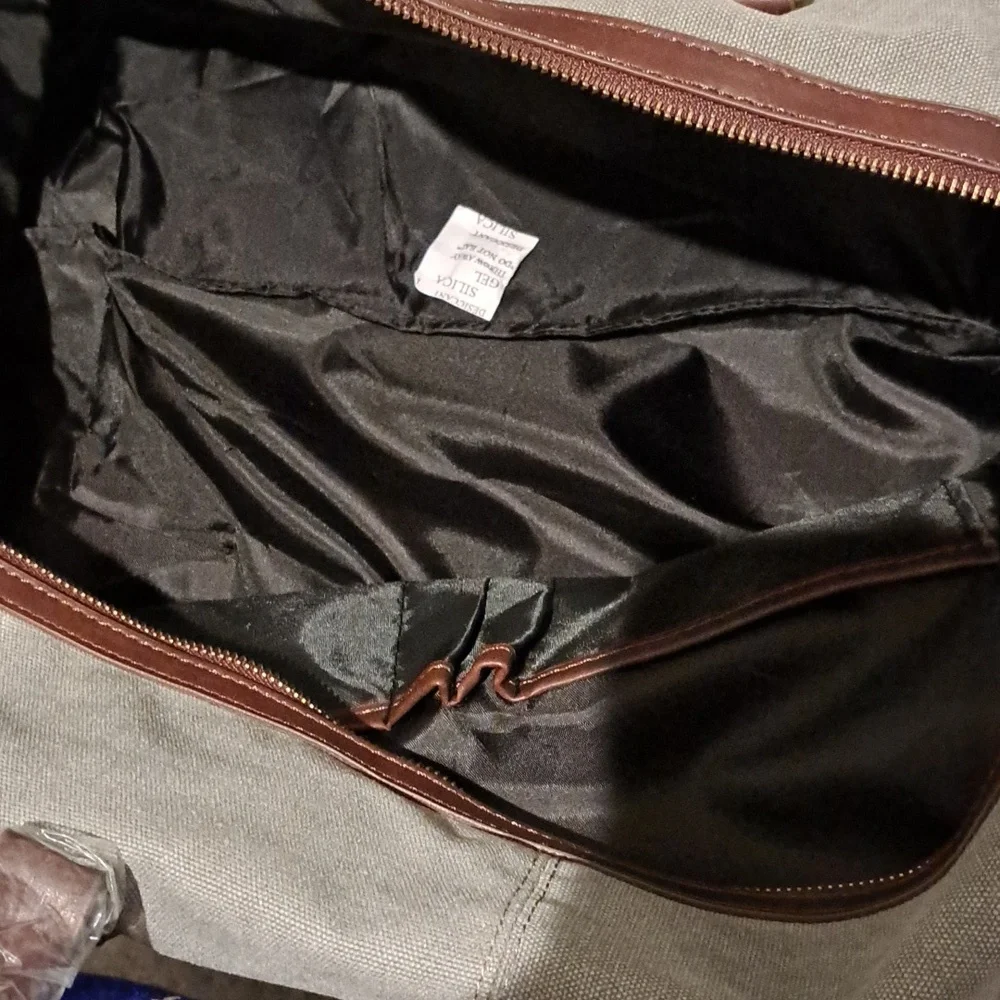 Rugged Canvas Duffel Bag Distressed Grey Brown Faux Leather Weekender Travel NEW